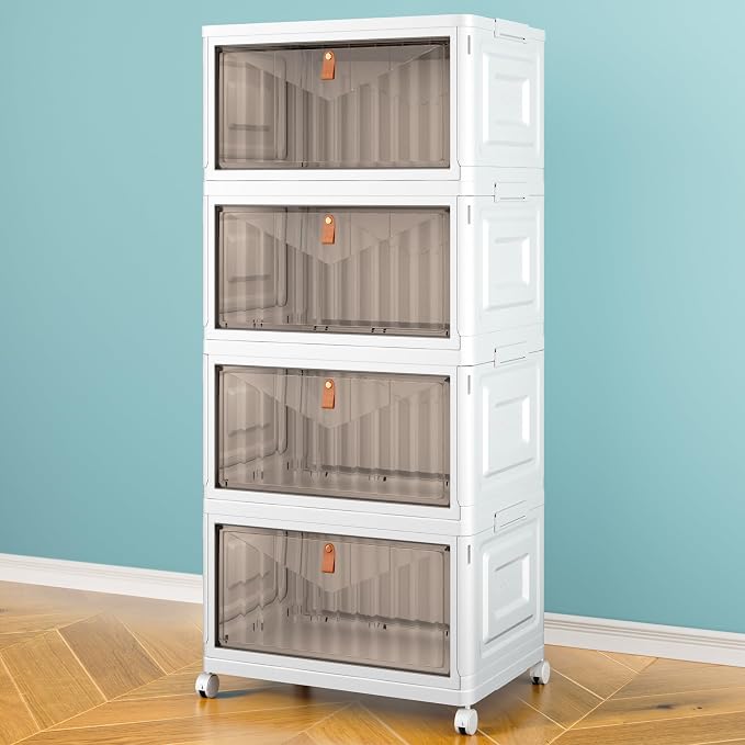 Wise Oannes Closet Organizers and storage, Storage cabinet with Wheels | Stackable Storage Bins with Wheels，Collapsible and Folds flat design to saves space, , Great for home, office, or garage