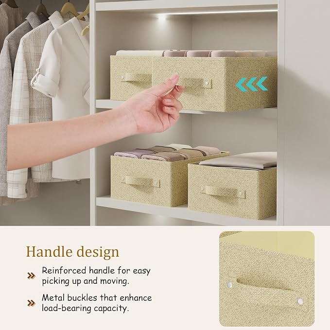 Open Storage Bin with Reinforced Stitching,Yellow,13x9x5.5in,2 Pack | Fabric Storage Baskets with Soft Cloth Handles, Thick PP Panel Wardrobe Containers,Wipeable Drawer Boxes for Closet Shelves