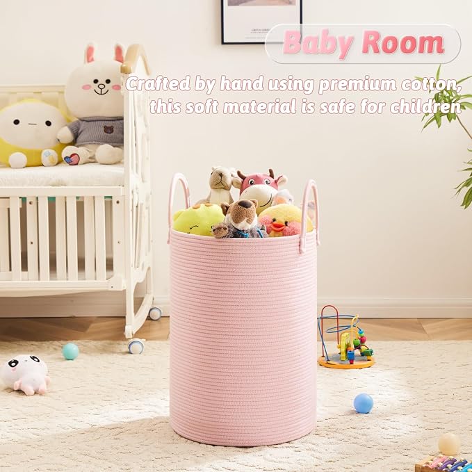 Artfeel Laundry Basket,Woven Cotton Rope Laundry Hamper,100L for Decorative Storage of Dirty Clothes,Toys and Blankets in Bathroom,Baby Room and Living Room