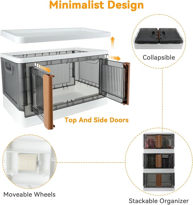 Storage Box, Cabinet with Lids, 8.4 Gallon (32L) Capacity, With Double Door and Lock, Foldable, Plastic, Underbed or Countertop Use, Home Organizer