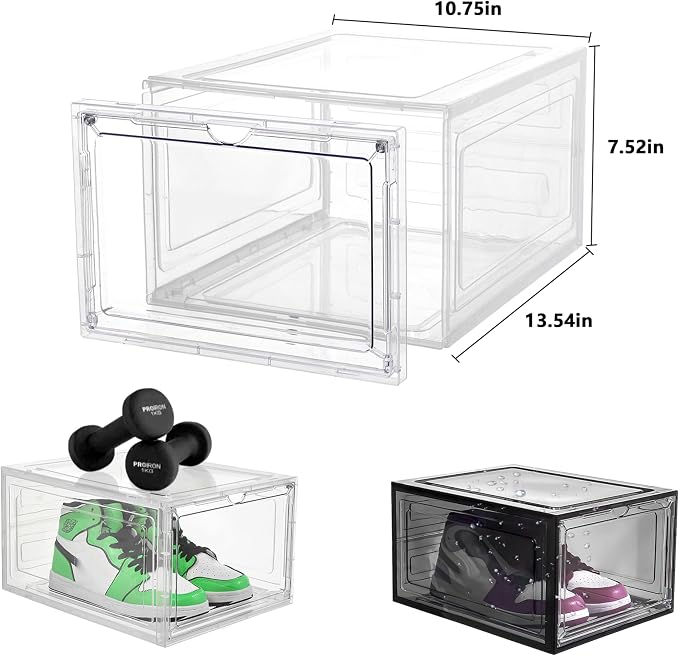 Attelite 12Pack Shoe Boxes Storage Stackable Clear Shoe Organizer X-Large | Clear Shoe Box for Sneakers Boots & Heels, Thicken & Sturdy Plastic,Magnetic Door,Tool-free Assembly,Fit up to Men's Size 12