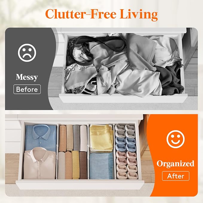 Lifewit 9 Pack Drawer Dividers for Clothes, 4" High 13.8"-22.2" Expandable Dresser Drawer Organizers, Adjustable White Plastic Separators for Kitchen, Cabinet, Nursery, Socks & Underwear Storage