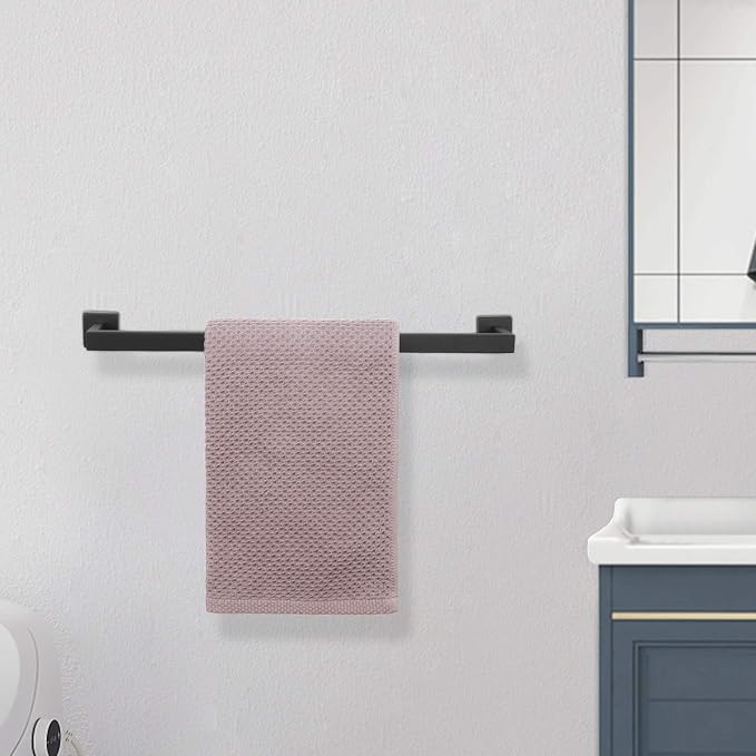 NearMoon Towel Bar, Bath Accessories Premium Thicken Stainless Steel Square Shower Towel Rack for Bathroom, Towel Holder Wall Mounted (1 Pack, Matte Black, 16 Inch)