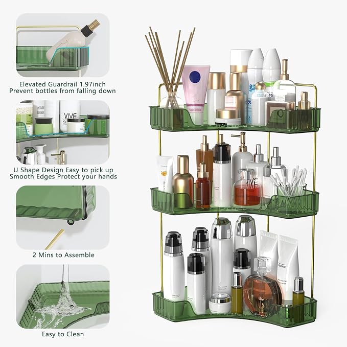 Webetop Corner Bathroom Organizer 3 Tier Makeup Countertop Shelf for Vanity | Compact Corner Design, Daily Item Storage, Easy Reach Access, Modern Appearance, Versatile Home Organization