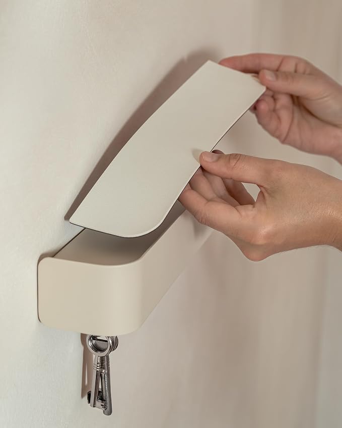 Kazai. Key Holder for Wall 'Tone' | Minimalist Key Hooks Design from Berlin | Modern Key Hanger with Metal Shelf | Key Hook Wall Mounted as Hallway Furniture | Sand Taupe