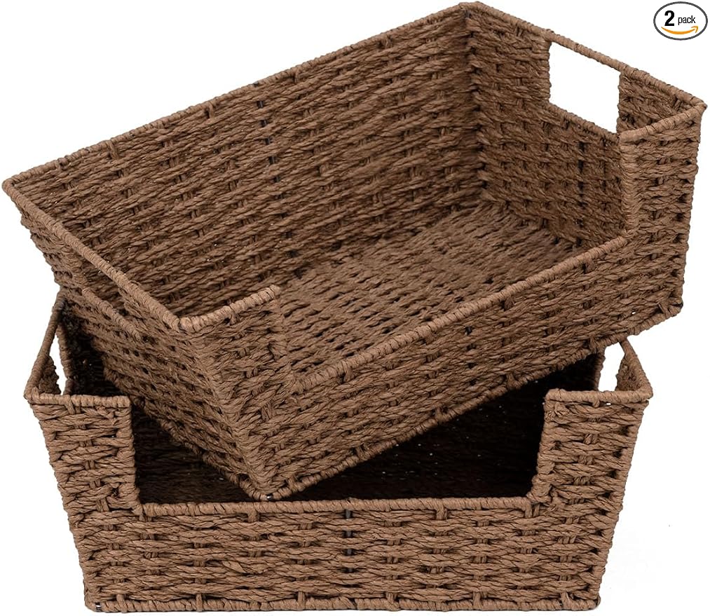 Storageworks Pantry Baskets For Shelves, Wicker Baskets, Brown Paper Rope