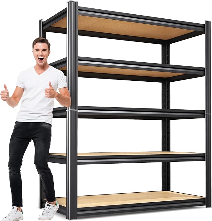 71"H x 35"W Heavy Duty Garage Shelving, 5-Tier Adjustable Metal Storage Shelves, Utility Steel Storage Rack for Garage, Warehouse, Pantry, Basement, Industrial & Workshop Organization,15.7"D
