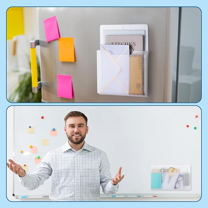 6 Pcs Magnetic Wall File Organizer Magnetic Wall File Holder Refrigerator Magazine Holder for Mail Letters Paper(Clear,Horizontal & Vertical)