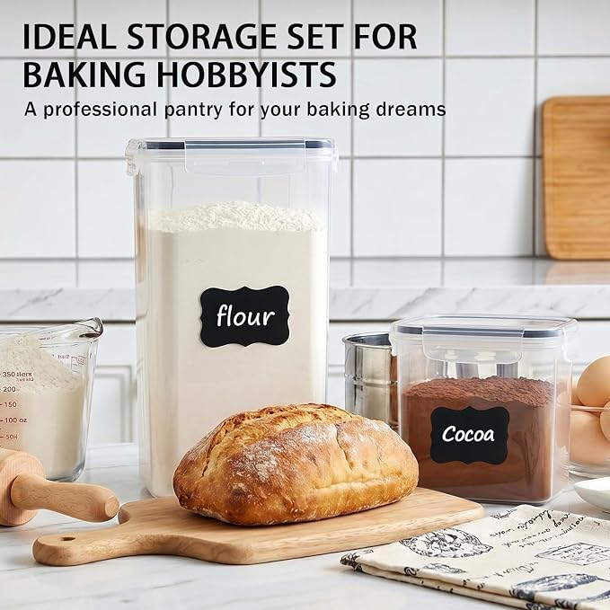 15PC Pantry Storage Containers, Airtight Food Storage Containers with Lids, BPA Free Kitchen and Pantry Organization and Storage Set for Pasta, Dry Food, Flour and Sugar, Cereal