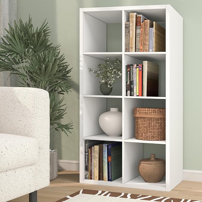 8 Cube Storage Organizer Shelf, White, 11 inch | 2026 Wooden Thick Frame, Anti-Tipping Kits, Reversible Open Back Bookcase, Horizontal and Vertical Dual-use