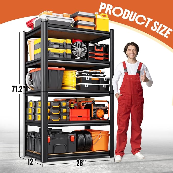 71.2''H Storage Shelves, 2000lbs Garage Shelving,Adjustable Heavy Duty Shelving Unit,5T Tall Garage Shelves，Wood Metal Standing Shelf Units,Utility Rack for Kitchen 3Pack