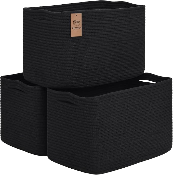 Baskets for Organizing,Storage Baskets,3 Pack Baskets for Shelfves,15"×10"×9" Woven Black Basket,toy storage bins,bins for organization