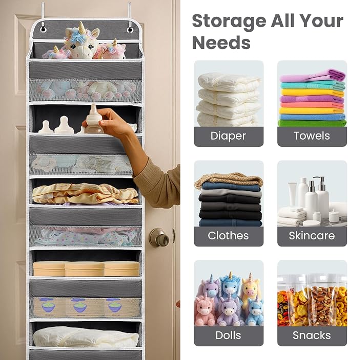 Over the Door Organizer with 10 Side Mesh Pockets,6 Shelf | 4 Shelf Capacity Hanging Behind the Door Kitchen Organizers&Storage Suitable for Storing Toys, Shoes, Towels, Dark Grey