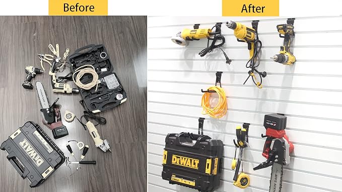 Slatwall Hooks 8 Pack, Heavy Duty Garage Wall Organizer for Power Tools and Cords, Slat Wall Hanging Hooks fit Standard 3-Inch Slat Wall