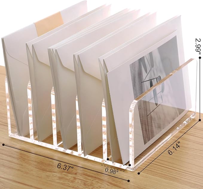 SANRUI Clear Mail Organizer Desk Sorter, Acrylic Letter File Holder 5-Slot | Office Document Mails Storage, Multifunction Letter Folder Racks Holders for Office,Home, School Desk Organization