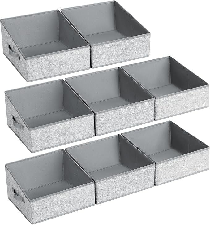 DIMJ Trapezoid Storage Bins, Closet Storage Bins with Handle, Foldable Closet Organizers and Storage Baskets for Toys, Books, Clothes, 8 Packs