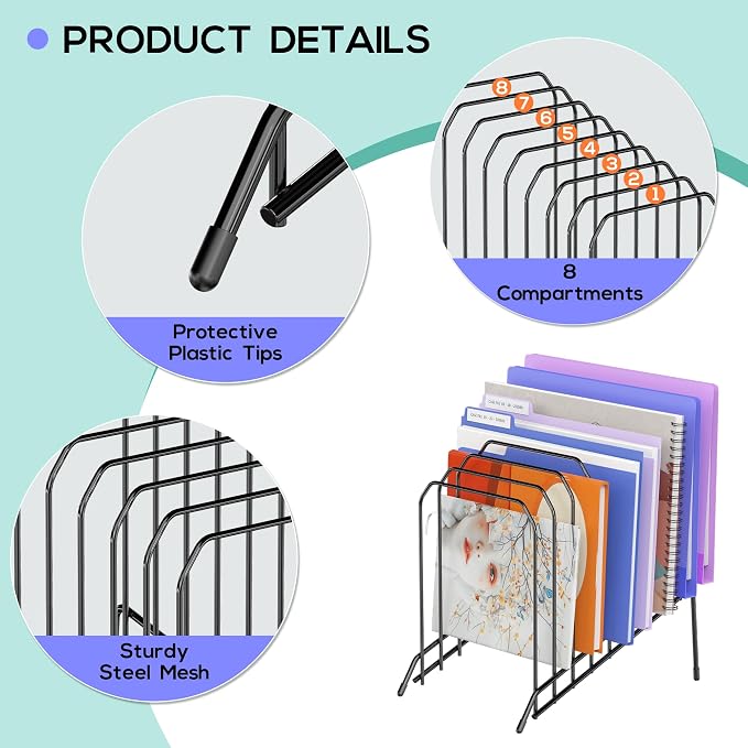 Gawerk Incline Metal Desk File Organizer with 8-Section 2 Pack
