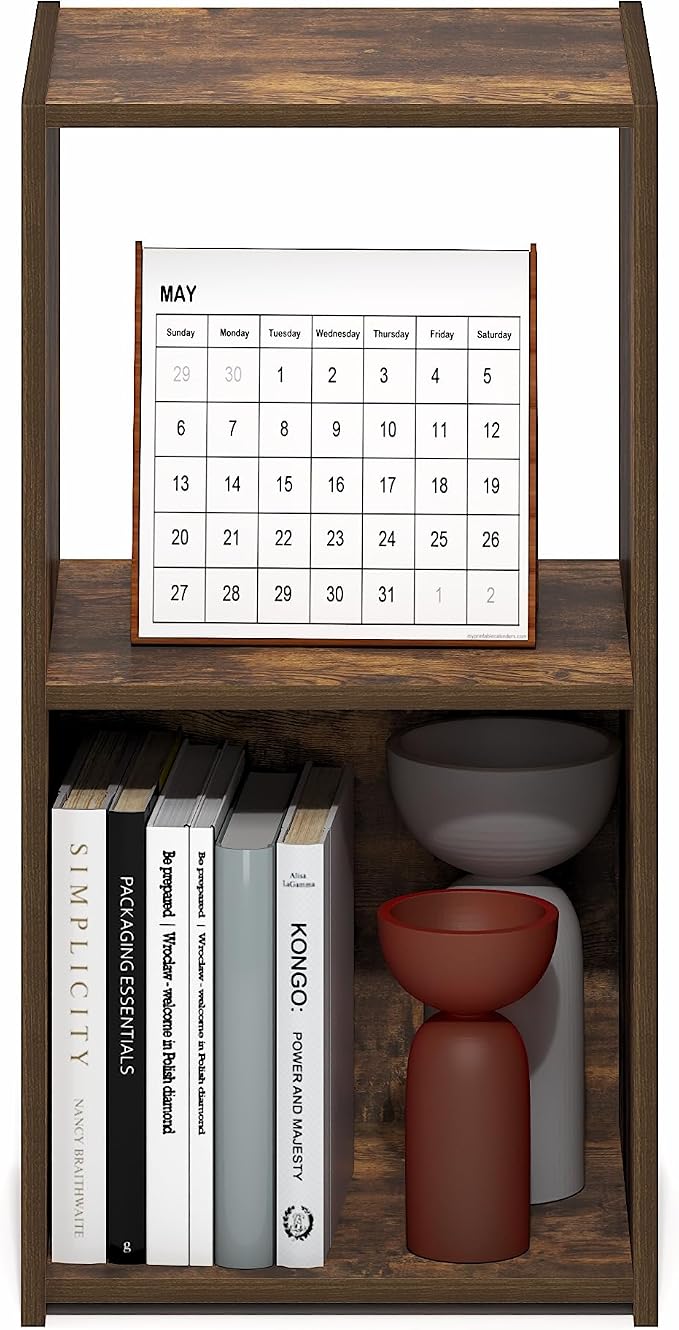 Furinno PELLI Book Shelf, 2-Cube Bookshelf with Open & Closed Back Cubes, 2 x 1 Storage Organizer Cabinet, 12.2 x 11.6 x 24.2, for Living Room, Bedroom, Home Office, Amber Pine