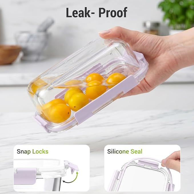 Dealusy 10 Sets (20-Piece) 36 oz & 12 oz Glass Food Storage Containers with lids, Airtight Leak-proof Glass Meal Prep Containers with Lids, Microwave Oven Freezer Dishwasher Safe, Purple