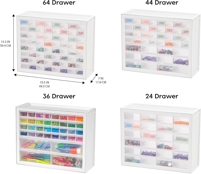 IRIS USA 36-Drawer Storage Cabinet, Bead Craft Supplies, Made in USA, White | Wall mountable, Stackable, Hardware, Electronics, Teacher Toolbox, Small Parts