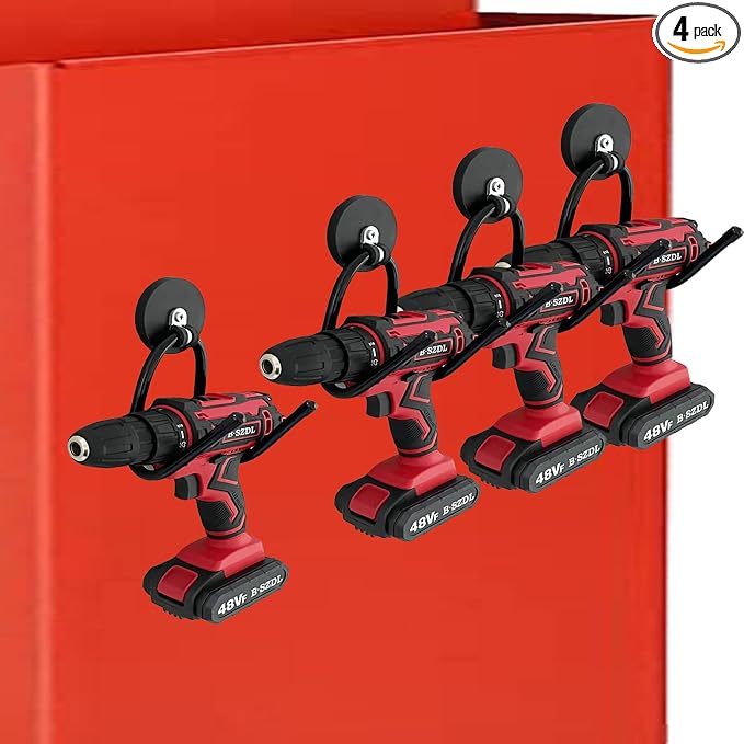 4 Pack Strong Garage Magnetic Hooks, Power Tool Organizer Rack, Heavy Duty Storage Utility Magnet Hooks for Power Drill,Garden Tools, Hose,Pegboard,Garage, Workshop for Indoor & Outdoor Hanging