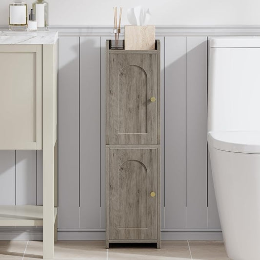 Hzuaneri Bathroom Storage Cabinet, Small Corner Floor Cabinet with 2 Doors | Narrow Toilet Paper Cabinets with Adjustable Shelf, Bathroom Organizer for Small Spaces, 7.9" D x 7.9" W x 29.5" H Greige