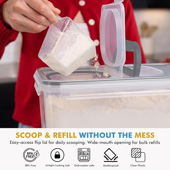 Shazo 2 PC (11L | 372 oz) Flour Sugar Storage Containers with Spout Lid & Easy Carry Handle - BPA Free Extra Large Airtight Food Storage Containers with Lids - Rice Canisters Sets for Kitchen & Pantry