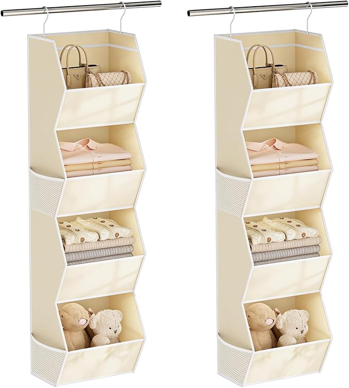 4 Shelf Hanging Closet Organizer Closet Storage for Wardrobe 2 Packs Beige | Hanging Storage Organizer for Closet Organizers and Storage, Hanging Clothes Organizer for Closet Organizer Closet Shelves