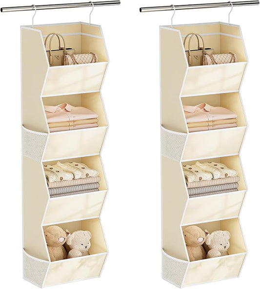 4 Shelf Hanging Closet Organizer Closet Storage for Wardrobe 2 Packs Beige | Hanging Storage Organizer for Closet Organizers and Storage, Hanging Clothes Organizer for Closet Organizer Closet Shelves