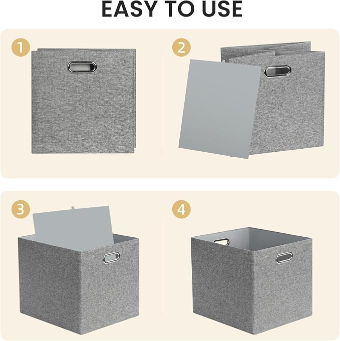 Posprica 3X Thicker Collapsible Storage Bins,13×15x13 Foldable Storage Cube Boxes Fabric Drawer for Closet Shelf Cabinet Bookcase, set of 4 (Gray-1200D)