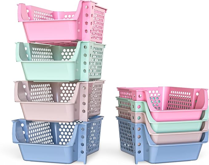 Skywin Stackable Storage Bins Open Front for Pantry Storage, 4 Pack - Multi | Sturdy Plastic, Easy Stacking, Breathable & Open Front Design, Pantry Storage for Snacks, Toiletries, and Small Essentials