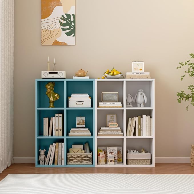 OSCHF 6-Cube Storage Shelf Bookcase, Light Blue | Wooden 3-Tier Open Bookshelf, Fits 11×11" Bins, Vertical or Horizontal Use, Full Back Panels, For Home Office
