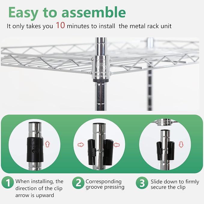 FDW 5 Tier Wire Shelving Adjustable Metal Shelves 17L x 12W x 48H NSF Pantry Shelves Storage Rack Shelving Units for Kitchen Garage Small Places Commercial,Chrome