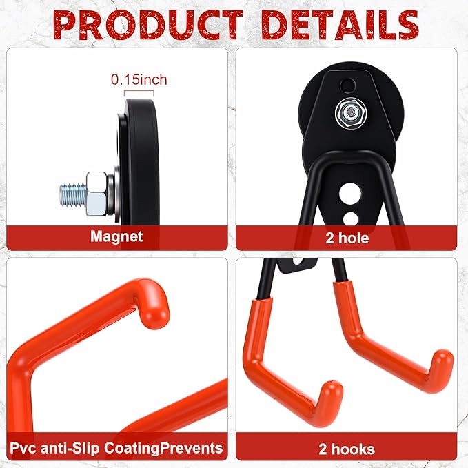 Landhoow 22 Pcs Large Magnetic Hooks Heavy Duty Garage Magnet Hooks Strong Storage Utility Magnetic Hangers with Anti Slip Rubber Coating for Indoor and Outdoor Hanging (Orange)