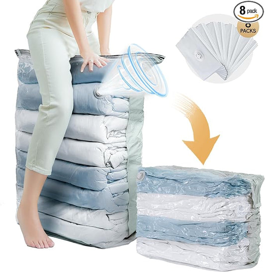 TAILI 8 Pack Cube Vacuum Storage Bags, Jumbo Size(31x40x15 inch), Cream | Extra Large Vacuum Seal Bags for Clothing, Comforters and Blankets, Bedding, Pillows, No Pump Compression Cube