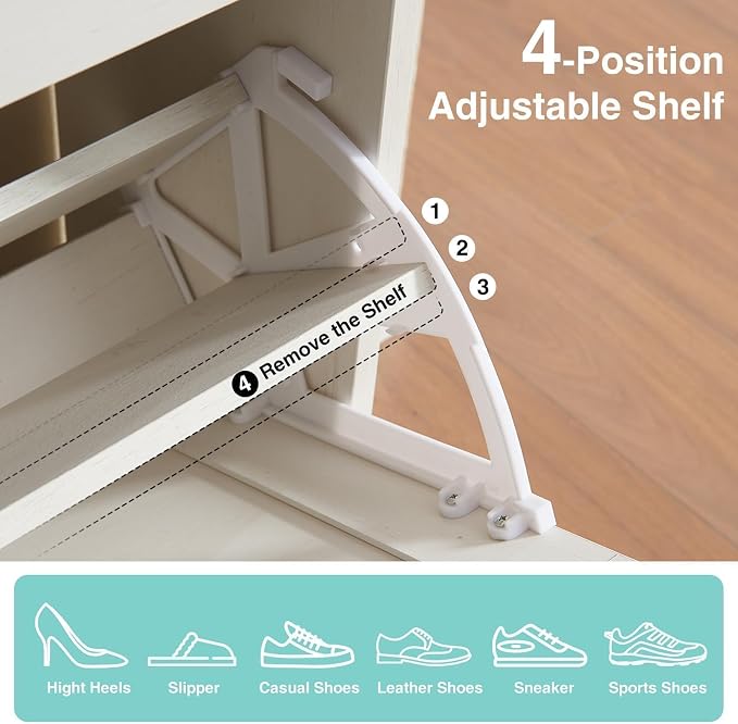 Barnyatoh Farmhouse Shoe Storage Cabinet with 2 Flip Drawers & Barn Door | Freestanding Hidden Slim Narrow Shoe Rack, Adjustable Shelves,Wood Shoes Organizer for Entryway, Foyer, Hallway,Antique White