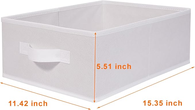 JAKAGO Fabric Storage Bins set of 4 Rectangle Storage Baskets with Handle Foldable Closet Organizer for Clothes Towel bedding Books Collapsible Clothing Container for Shelves Bedroom(White Low)