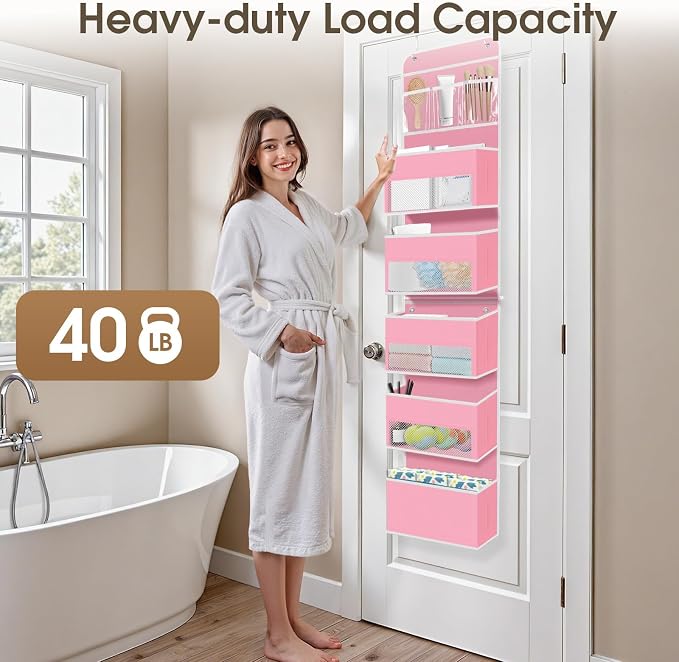 1Pack Over The Door Organizer Large Capacity Hanging Storage Room Organizer | 40 lb Capacity, Ultra-Sturdy, Detachable, Mesh Design with Clear Window, Space-Saving Organizer for Pantry, Nursery & Closet