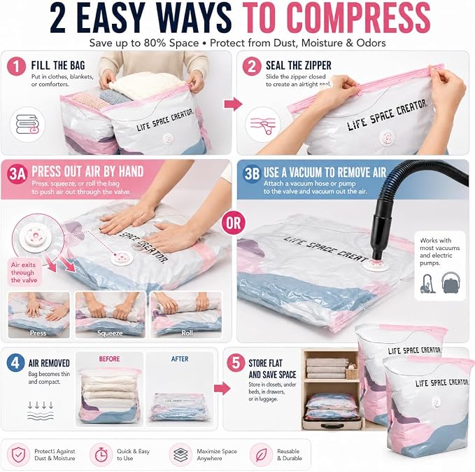 No-Pump Vacuum Storage Bags, 2026 New Space Saver Compression Bags for Clothes, Portable Large Cube Storage Bags for Comforters, Blankets, Bedding and Seasonal Items (31.5 * 39.4in, 2)