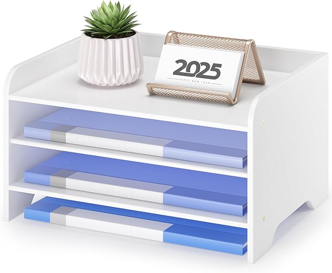 Bamboo File Organizer for Desk, Paper Tray with Pen Holder | Open tiers and a pen holder sort Letter/A4 paper, folders and office supplies while keeping your workspace clutter-free