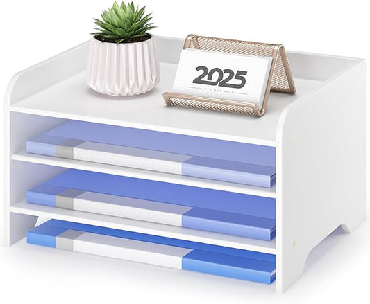 Bamboo File Organizer for Desk, Paper Tray with Pen Holder | Open tiers and a pen holder sort Letter/A4 paper, folders and office supplies while keeping your workspace clutter-free