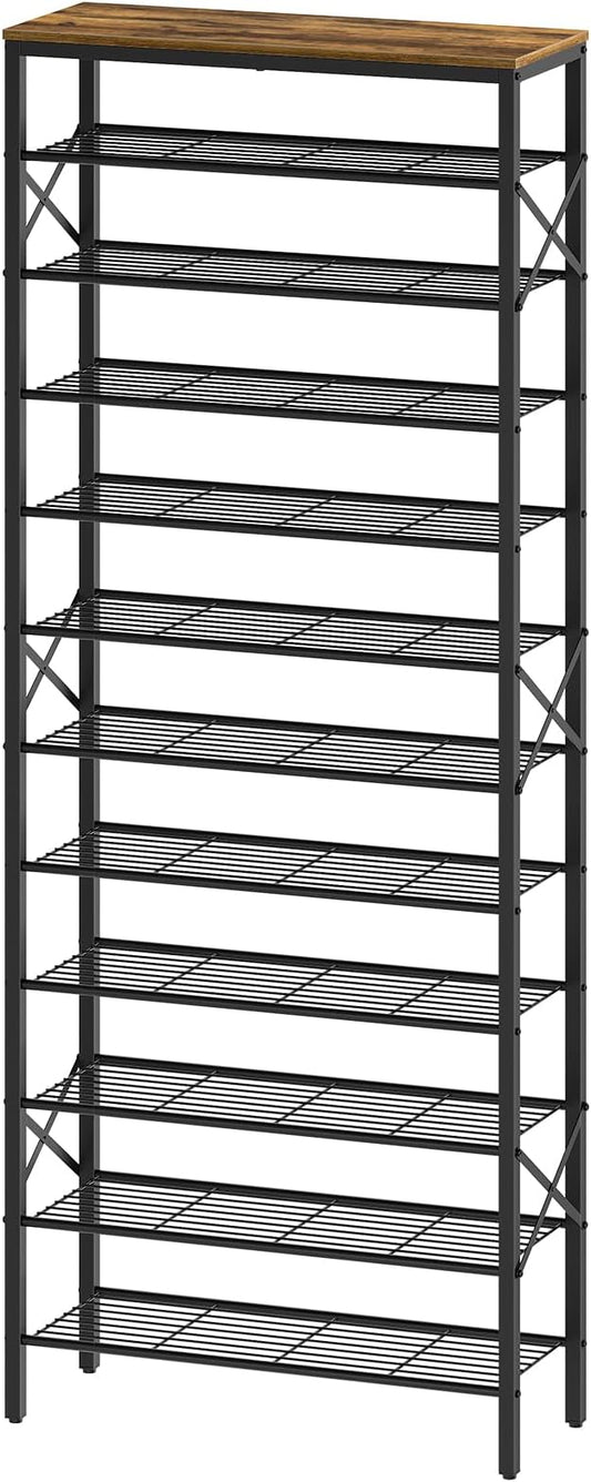 YATINEY 12 Tier Shoe Rack, Large Capacity Shoe Storage Organizer Holds 48 Pairs, Sturdy and Stable, for Entryway, Hallway, Closet, Dorm Room, Rustic Brown SS12BR