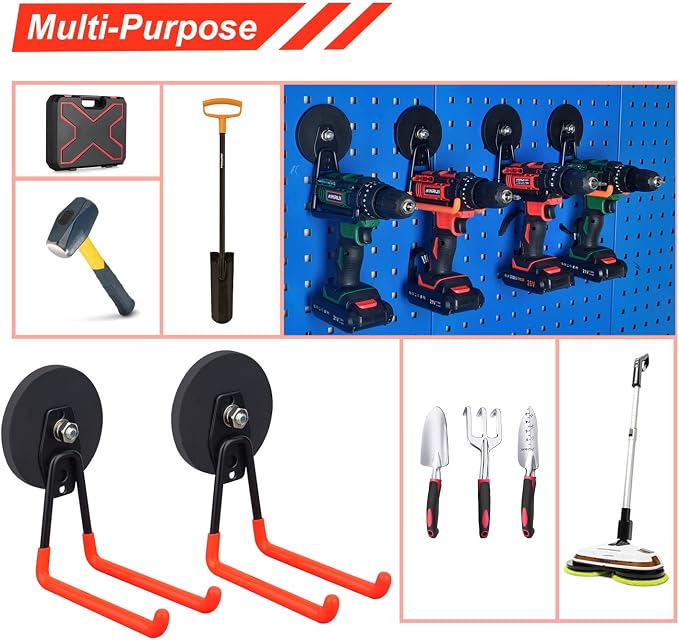Strong Utility Magnetic Hooks,Anti-Slip Coated Large Magnetic Hooks Heavy Duty No Drilling Garage Organizer Magnet Hooks for Hanging Garden Hoses