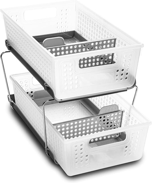 madesmart Two Tier Pull Out Organizer with Dividers, Frost