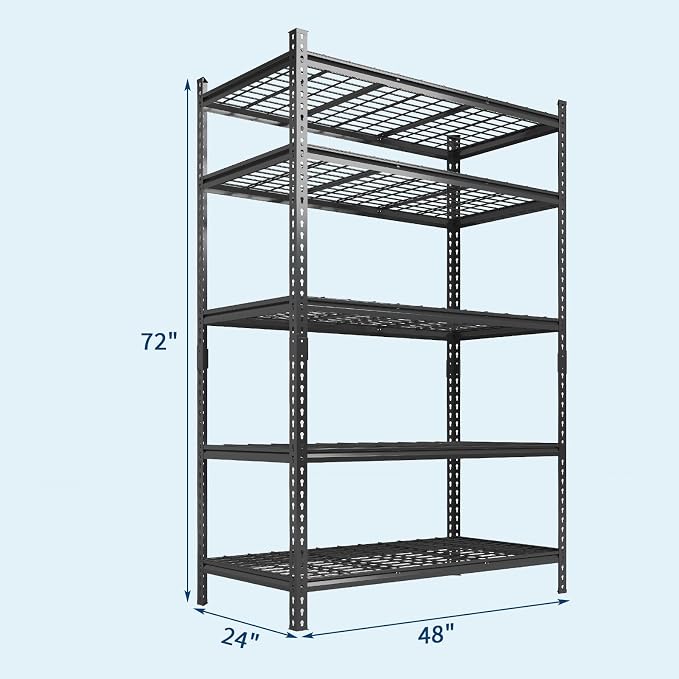 Garvee 5 Tier Metal Storage Shelving Unit 48" W Adjustable Garage Shelving | 2400 LBS Heavy Duty Garage Shelving Storage Shelves for Garage Kitchen Pantry Warehouse Basement 48" W × 24" D × 72" H