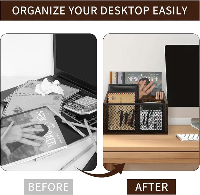 YINMIT Mail Organizer Countertop, Mail Holder, Mail Sorter for Desk, Desktop Mail Basket, Mail Organizer Wall Mounted, Office Desk Organizers and Accessories for File Paper Folder