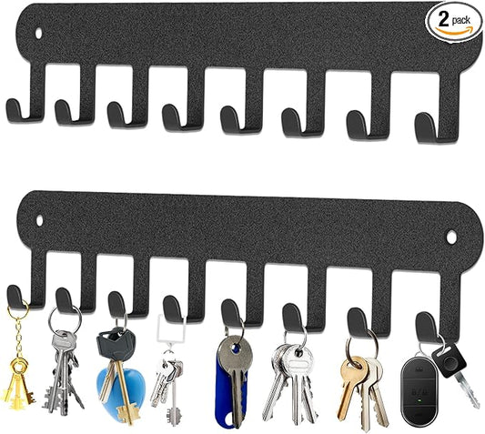 2 Pack Key Holder Wall Mount, Key Holder for Wall,Key Wall Holder | Key Hooks Hanging Keys, Key Hanger Wall Mount with 8 Hooks, Key Rack for Living Room, Kitchen, or Bathroo (Balck)