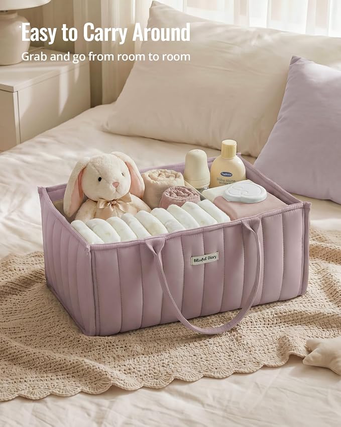 Blissful Diary Baby Diaper Caddy Organizer, Stylish Storage Basket for Newborn Essentials and Diaper Station, Gift for Baby Shower and Registry Must-Have, Mauve Pink | Stylish Storage Basket