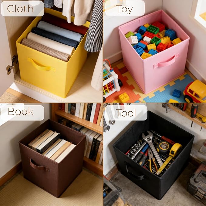 Pumtus 9 Pack Cube Storage Bins, 11 Inch Collapsible Fabric Storage Baskets, Multi Colored Storage Cubes with Handles, Foldable Cube Drawer for Home, Closet, Shelves, Toys Organization