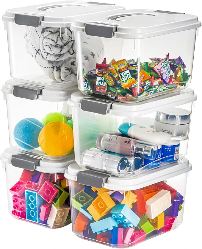 Elsjoy 8 Pack 5.5 Quart Plastic Storage Bins with Lid and Handle, Clear Latch Storage Box Stackable Organizing Bins, Lidded Storage Container for Home, Office